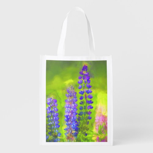 Lupine Painting _ Original Flower Art Grocery Bag