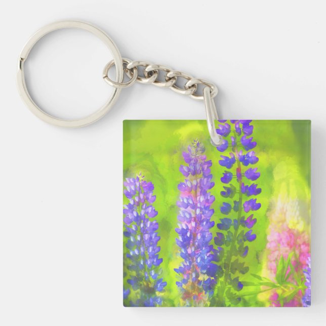 Lupine Painting - Original Flower Art Keychain (Front)