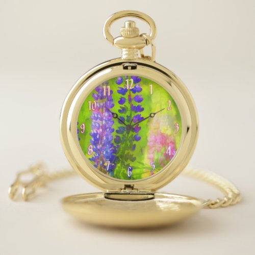 Lupine Painting _ Original Flower Art Pocket Watch