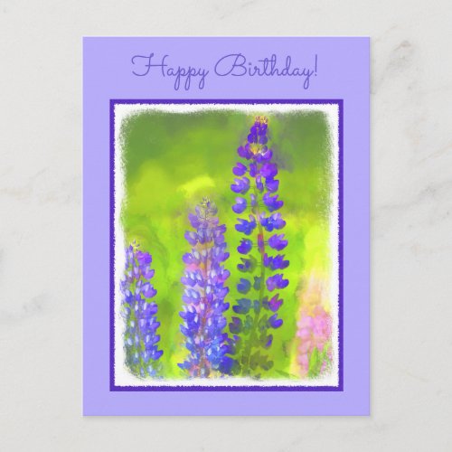 Lupine Painting _ Original Flower Art Postcard