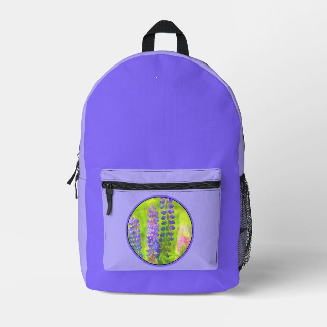 Lupine Painting - Original Flower Art Printed Backpack (Front)