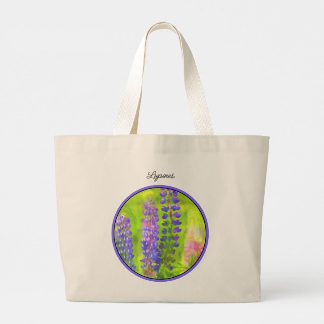 Lupine Painting Original Wildflower Art Large Tote Bag (Back)