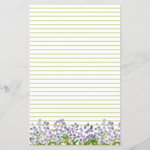 Lupine Wildflowers Monogram Green Lined Stationery