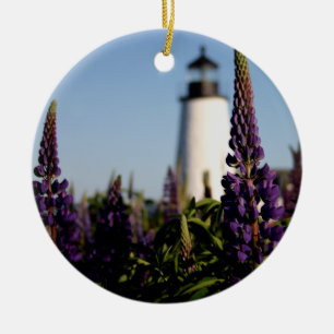 Lupines at Pemaquid Point Light Ceramic Ornament