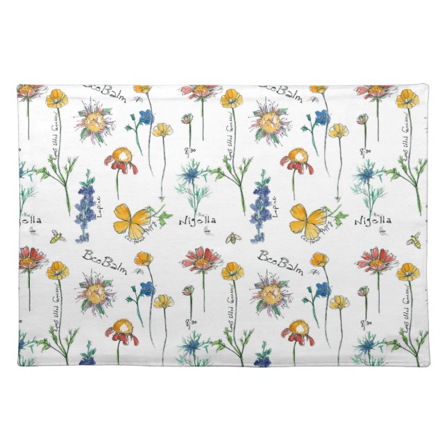 Lupines California Poppies Bees Cloth Placemat (Front)