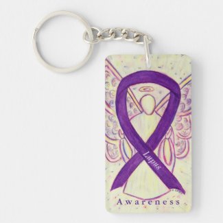 Lupus Angel Purple Awareness Ribbon Keychain