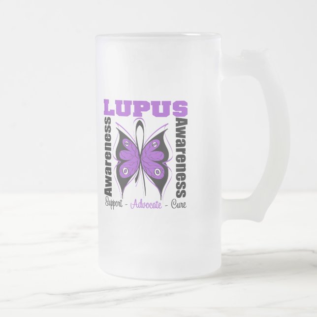 Lupus Awareness Butterfly Frosted Glass Beer Mug (Right)