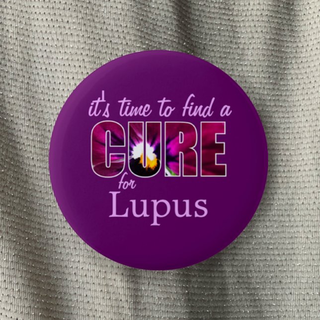 Lupus Awareness Cure / Lilac Purple Custom Floral Button (Purple Lupus awareness button. Unique pansy violet cure for Lupus.  Customizable support pin button.)