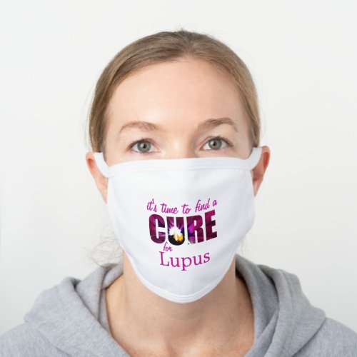 Lupus Awareness Cure  Lilac Purple Custom Floral White Cotton Face Mask