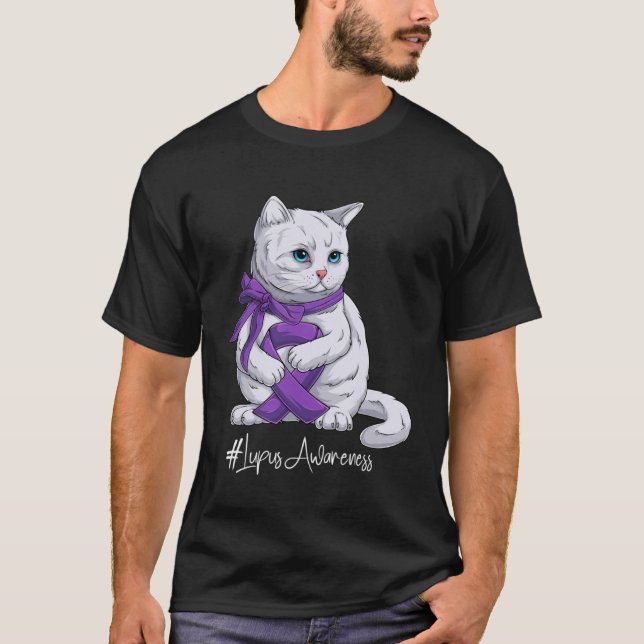 Lupus Awareness Month Purple Ribbon Cat T-Shirt (Front)
