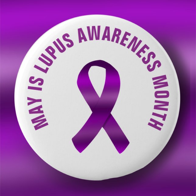 Lupus Awareness Month / Purple Ribbon Custom Text Button (Lupus awareness purple ribbon promotional button pin. Custom text  May is lupus awareness month.
)