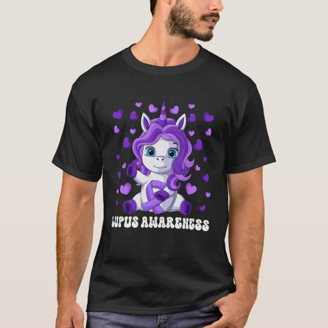 Lupus Awareness Month Purple Ribbon Unicorn T-Shirt (Front)