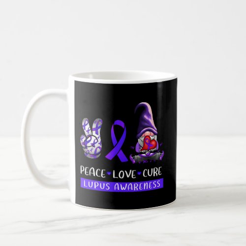 Lupus Awareness Peace Love Cure Purple Ribbon Gnom Coffee Mug