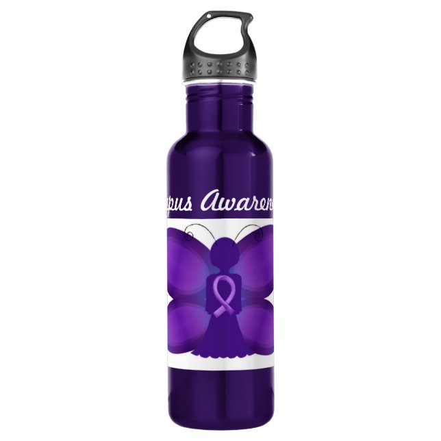 Lupus Awareness purple  butterfly fairy Water Bottle (Front)