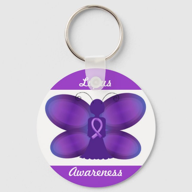 Lupus Awareness purple fairy butterfly Keychain (Front)