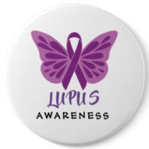 Lupus Awareness Purple Ribbon Butterfly Button