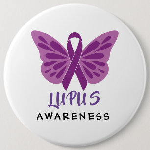 Lupus Awareness Purple Ribbon Butterfly Button