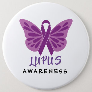 Lupus Awareness Purple Ribbon Butterfly Button