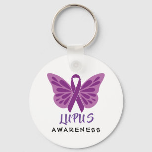 Lupus Awareness Purple Ribbon Butterfly Keychain