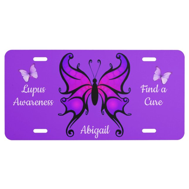 Lupus Awareness Support Purple Add Name Butterfly License Plate (Front)