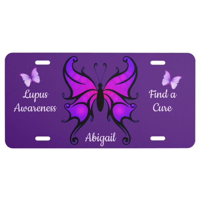 Lupus Awareness Support Purple Add Name Butterfly License Plate (Front)