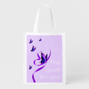 Lupus Find a Cure Purple Butterfly Ribbon Grocery Bag