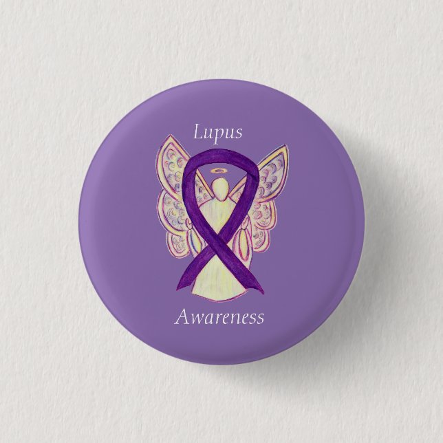 Lupus Purple Awareness Ribbon Angel Custom Art Pin (Front)
