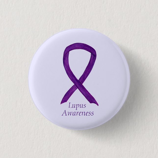 Lupus Purple Awareness Ribbon Custom Art Pin (Front)