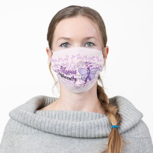 Lupus Warrior Purple Ribbon Awareness Face Mask (Worn)