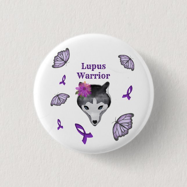 Lupus Warrior Wolf Purple Ribbon Butterfly Button (Front)