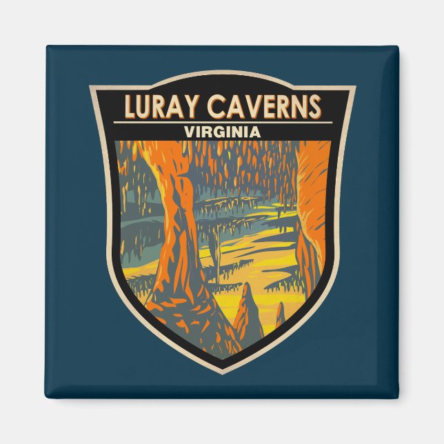 Luray Caverns Virginia Travel Art Badge Magnet (Front)
