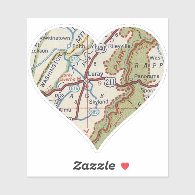 Luray Virginia Vintage Map Sticker (Sheet)