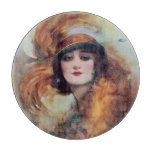 Lure of the green eyes vintage woman cutting board
