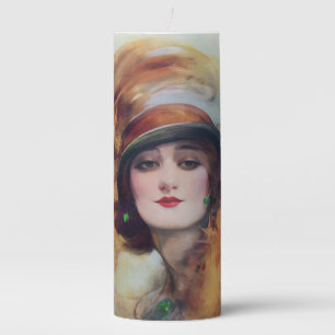 Lure of the green eyes vintage woman pillar candle