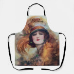 Lure of the green eyes vintage woman poster apron