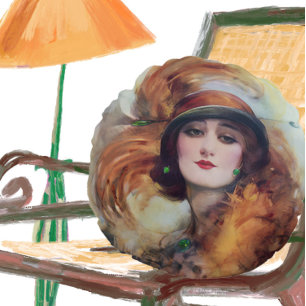 Lure of the green eyes vintage woman round pillow