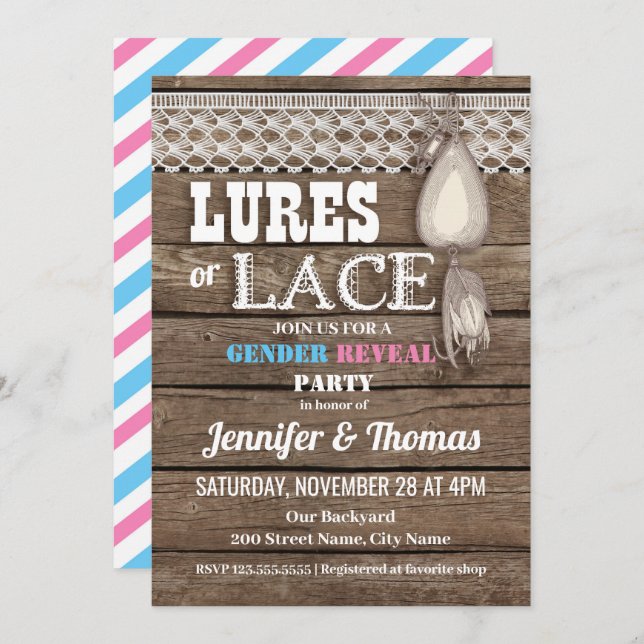 Lures or Lace baby gender reveal Invitation (Front/Back)