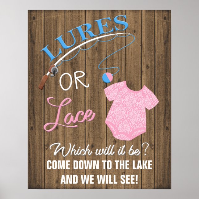 Lures or Lace Wooden Gender Reveal Baby Sign (Front)