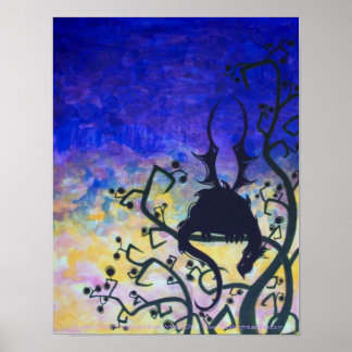 Lurking Dawn dragon silhouette fantasy art poster