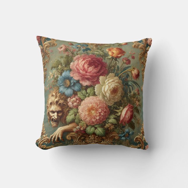 Lurking in Luxury – Gothic Floral Design Throw Pillow (Front)