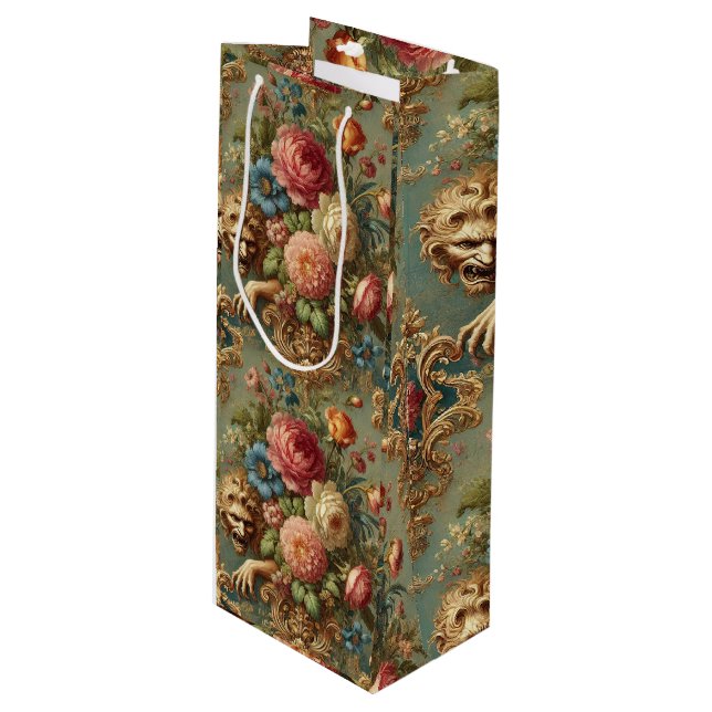Lurking in Luxury – Gothic Floral Design Wine Gift Bag (Front Angled)
