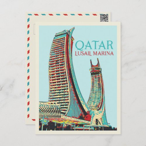 Lusail Marina buildings illustration Qatar Postcar Postcard