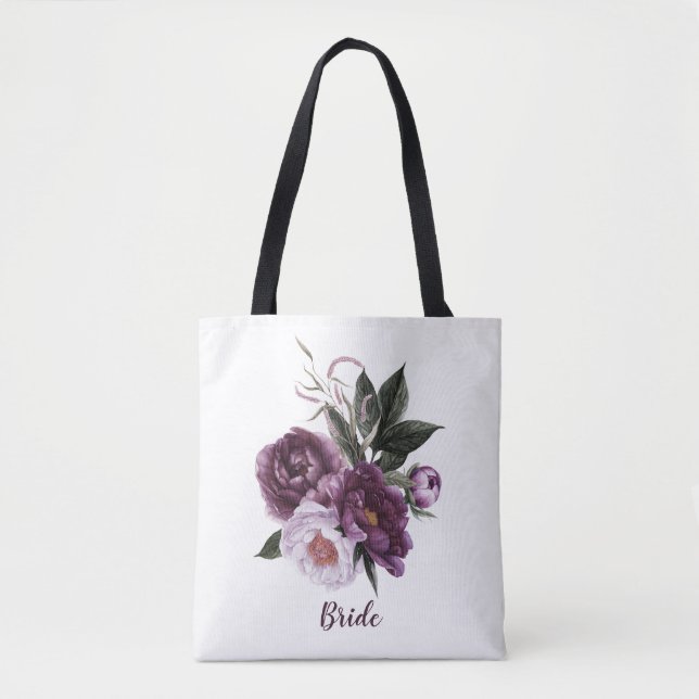 Luscious Dark Purple and Plum Peonies Bride Tote (Front)