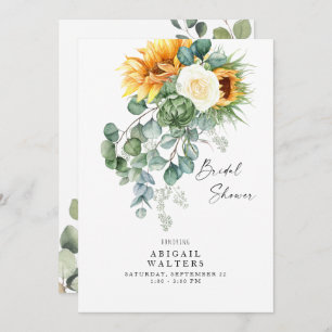 Luscious Eucalyptus Sunflower White Bridal Shower  Invitation