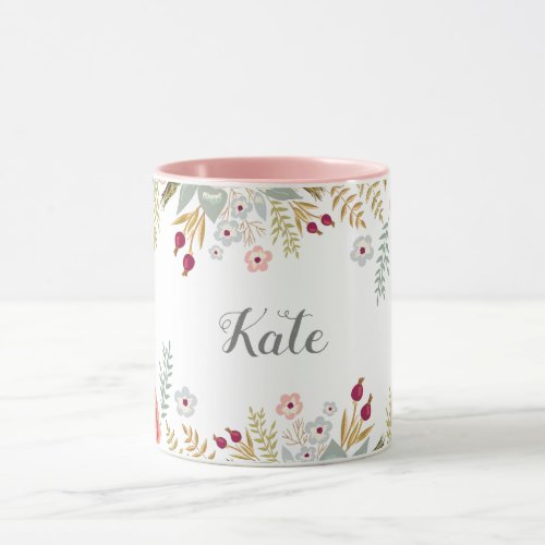 Luscious Floral Personalized Name Two Tone Coffee Mug
