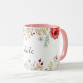 Luscious Floral Personalized Name Two Tone Coffee Mug (Front Right)