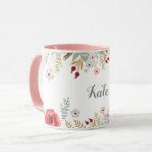 Luscious Floral Personalized Name Two Tone Coffee Mug (Front Left)