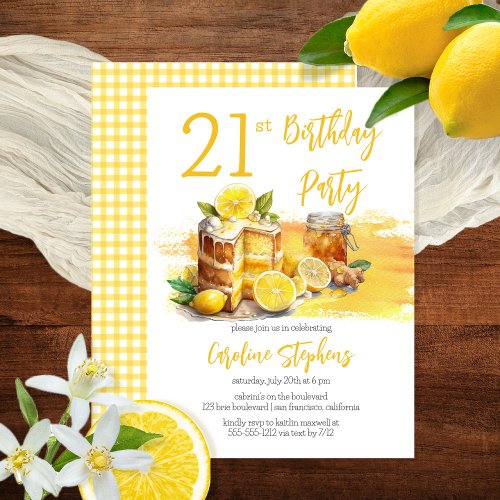 Luscious Lemon Cake Ginger Tea 21st Birthday Party Invitation