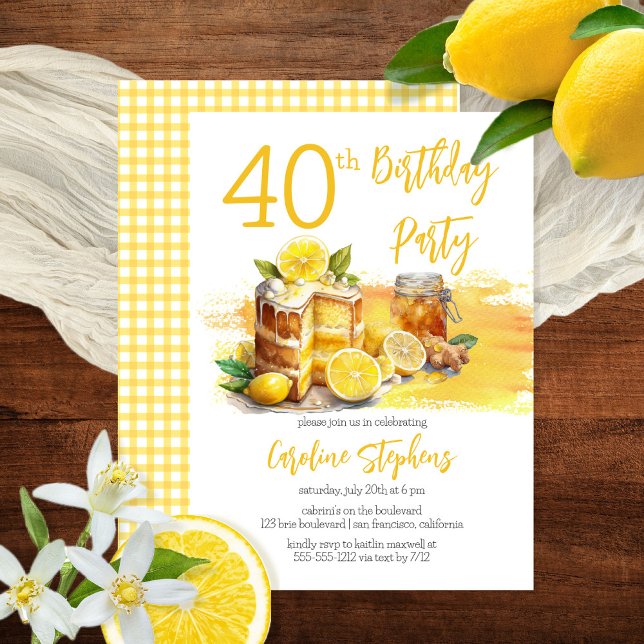 Luscious Lemon Cake Ginger Tea 40th Birthday Party Invitation (Creator Uploaded)