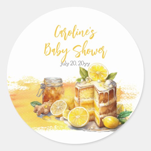 Luscious Lemon Cake Ginger Tea Baby Shower Classic Round Sticker